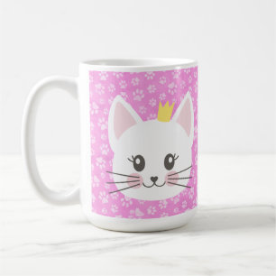 TAZA DE CAFÉ CUTE PINK KITTY CAT FACE CON PAPAS