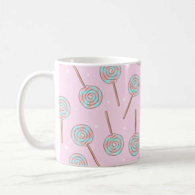 Taza De Café Cute Pink Pastel Lollipop Seamless Pattern (Izquierda)