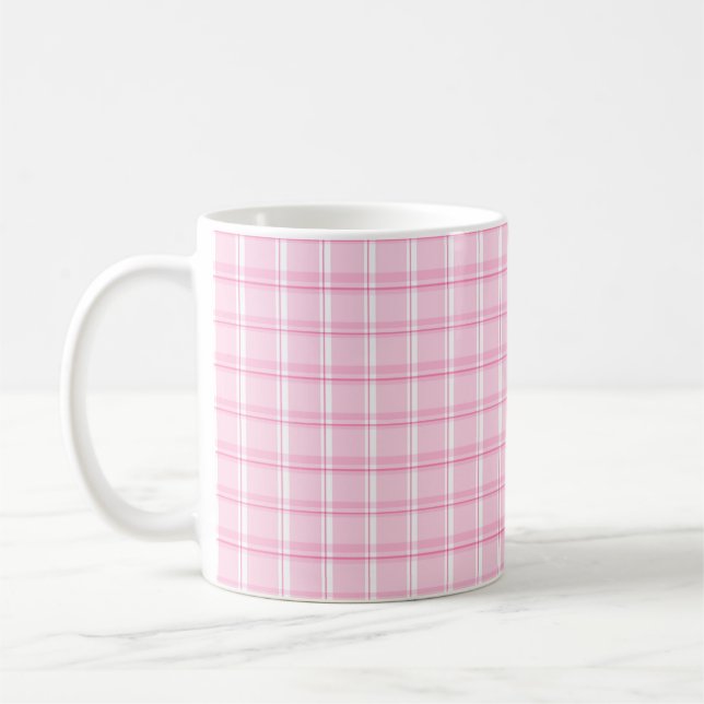 Taza De Café Cute Pink Plaid Pattered (Izquierda)