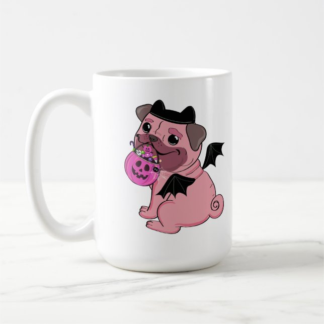 Taza De Café Cute Pink Pug in a Halloween Costume Holding  (Izquierda)