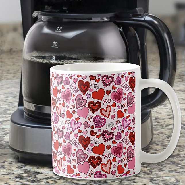 Taza De Café Cute Pink Red Hearts Blush Love Pattern (Subido por el creador)