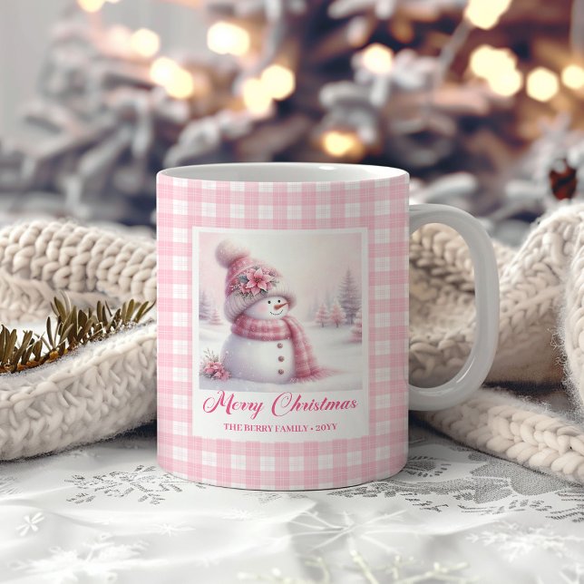 Taza De Café Cute Pink Snowman Christmas Mug Winter Kids Gift (Cute Pink Snowman Christmas Mug Winter Kids Gift)