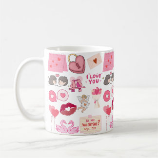 Taza De Café Cute Pink Valentine’s Day Love Doodles Collection