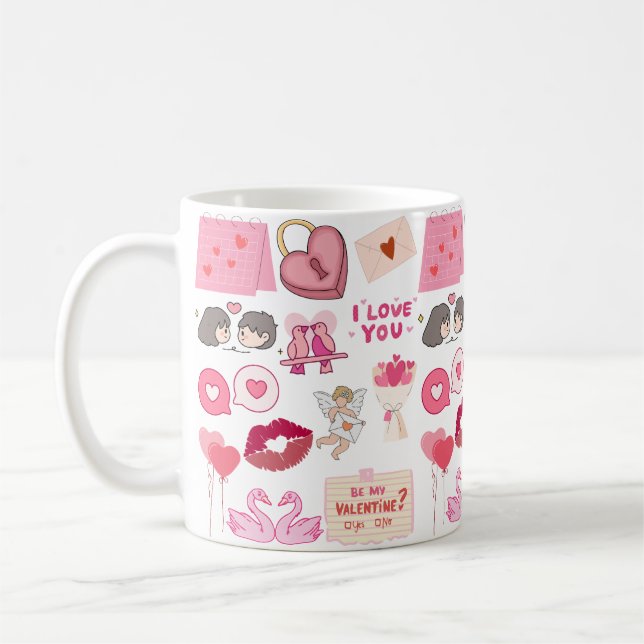 Taza De Café Cute Pink Valentine’s Day Love Doodles Collection (Izquierda)