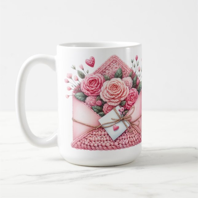 TAZA DE CAFÉ CUTE PINK & WHITE CROCHET LOOK ENVELOPES (Izquierda)