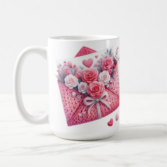 TAZA DE CAFÉ CUTE PINK & WHITE CROCHET LOOK ENVELOPES (Izquierda)