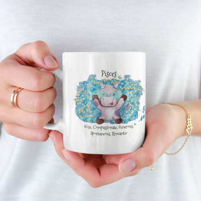 Taza De Café Cute Pisces Acuarela Bull Zodiac Monograma (Subido por el creador)