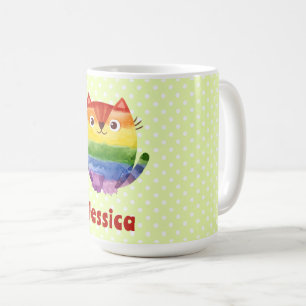 Taza De Café Cute Pride Kitty Watercolor Personalizado