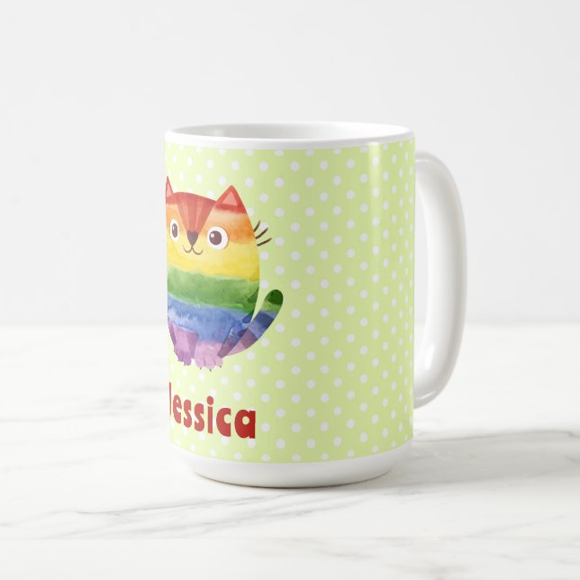 Taza De Café Cute Pride Kitty Watercolor Personalizado (Anverso derecho)