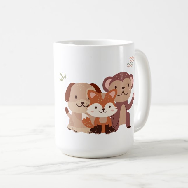 Taza De Café Cute Puppy Monkey Fox Mug (Anverso derecho)
