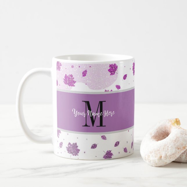 Taza De Café Cute Purpurina Otoño Caída Saltos Rosa Añadir Su N (Con donut)