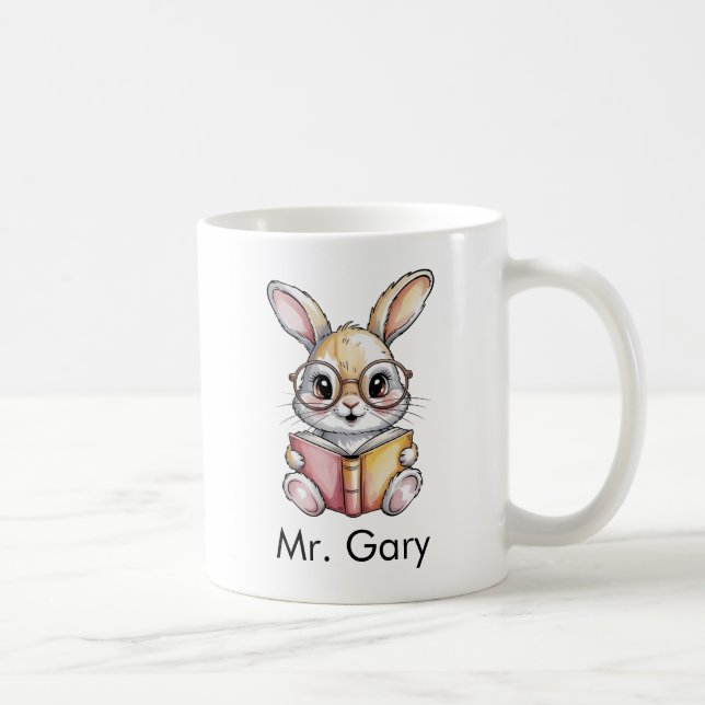 Taza De Café Cute Rabbit Reading a Book Custom (Derecha)
