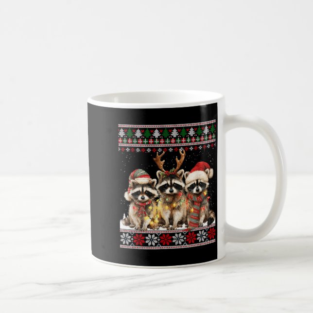 Taza De Café Cute Raccoon Santa Christmas Lights Ugly Xmas Swea (Derecha)