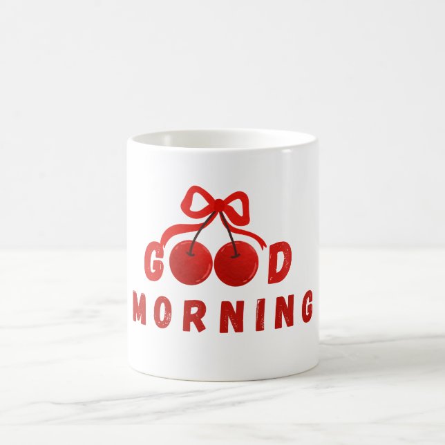 Taza De Café Cute Red Cherry Bow Good Morning Coffee Mug (Centro)