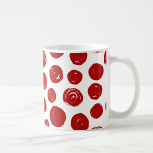 Taza De Café Cute Red dibujó puntos de polka de acuarela