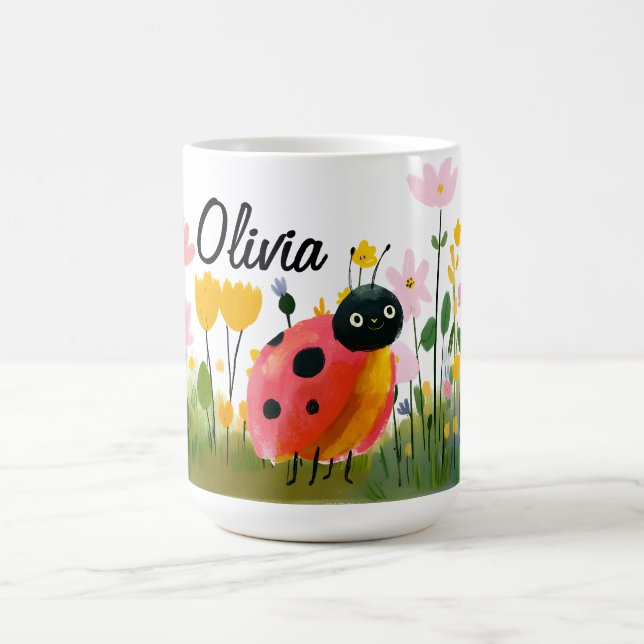 Taza De Café Cute Red Ladybug Girl's Name Wildflowers (Centro)