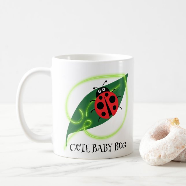 Taza De Café Cute Red ladybug Green Love Leaf niñitas (Con donut)