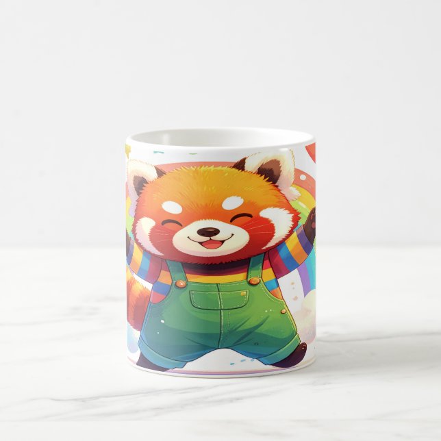 Taza De Café Cute Red Panda Design - Happy Dancing Animal Rainb (Centro)