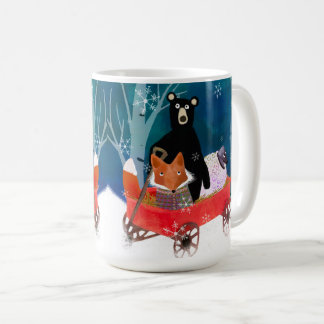 Taza De Café Cute Red Wagon with Bear, Fox, and Sheep Mug