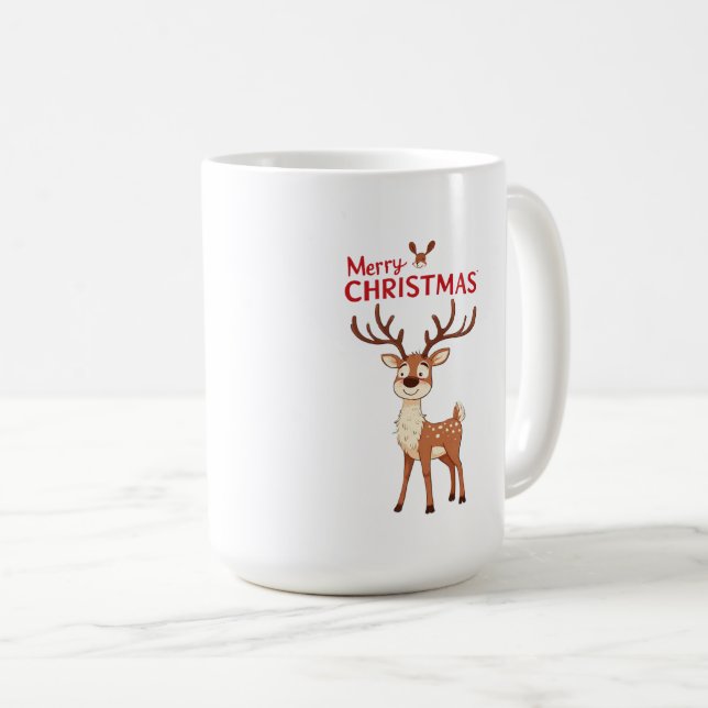 Taza De Café Cute Reindeer Mascot With 'I Love Christmas' Text (Anverso derecho)