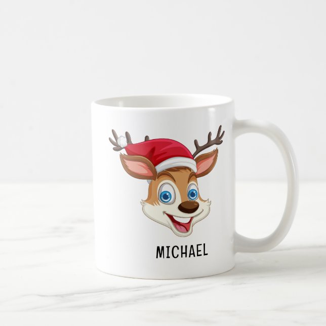Taza De Café Cute Reindeer Personalized Name Christmas (Derecha)