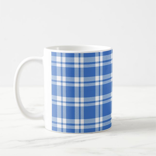 Taza De Café Cute Retro Blue Gingham Plaid Aesthetic Checker (Izquierda)