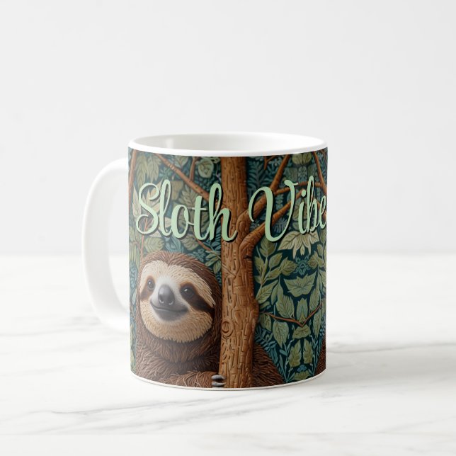 Taza De Café Cute retro boho funny Sloth Vibes Only (Anverso izquierdo)