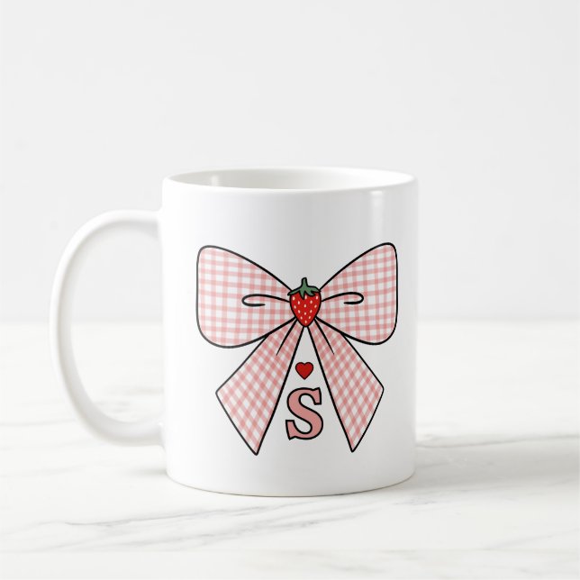 Taza De Café Cute Retro Monogram Initials Strawberry Coquette (Izquierda)