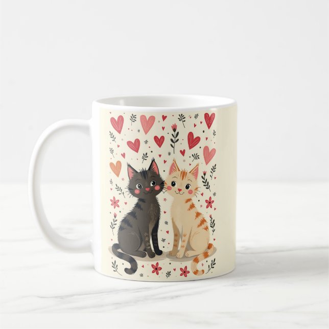 Taza De Café Cute Retro Valentine Cats (Izquierda)
