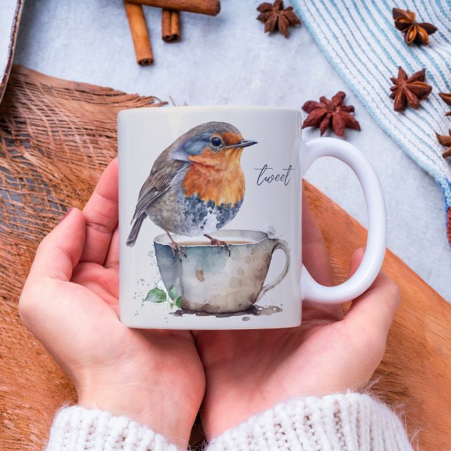 Taza De Café Cute Robin Naranja Bird Watercolor (Subido por el creador)