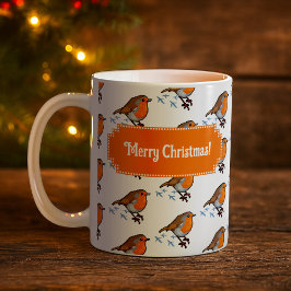 Taza De Café Cute Robin Red Breast Merry Christmas! Pattern