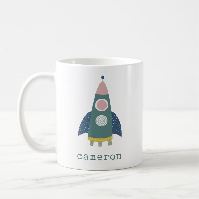 Taza De Café Cute Rocket Ship Guay Space Art Personalizado (Izquierda)