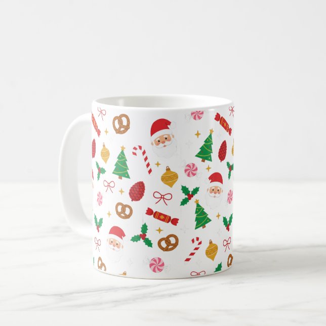 Taza De Café Cute Santa & Christmas Treats Pattern Mug (Anverso izquierdo)