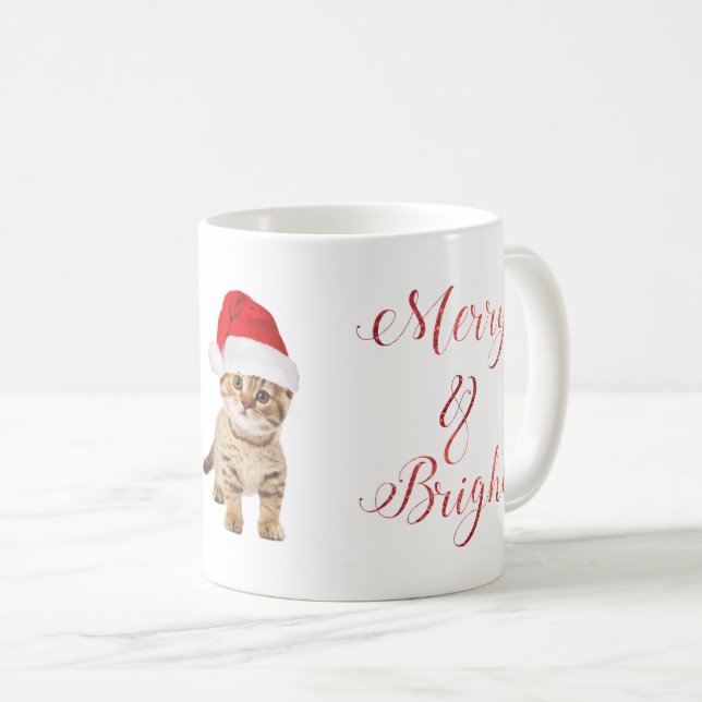 Taza De Café Cute Santa Kitten Cat Merry y Brillante (Anverso derecho)