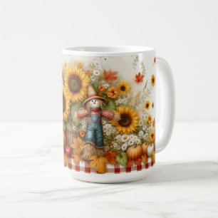 Taza De Café Cute Scarecrow con calabazas y flores