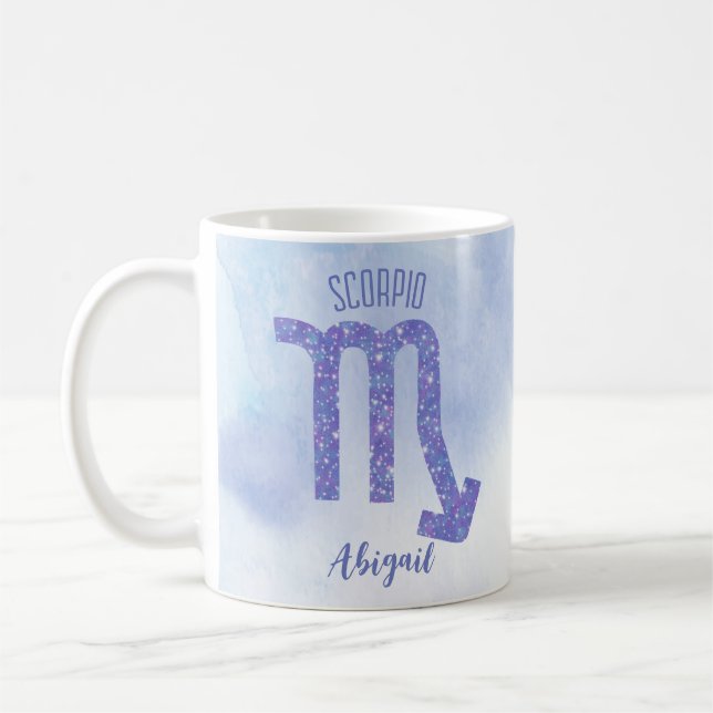 Taza De Café Cute Scorpio Astrología Rótulo Personalizado Púrpu (Izquierda)
