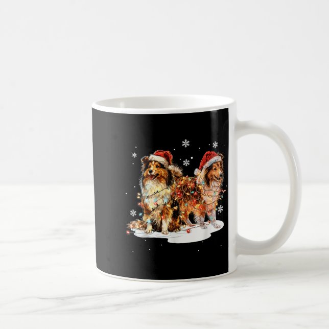 Taza De Café Cute Shetland Sheepdog Dog Christmas Lights Xmas H (Derecha)