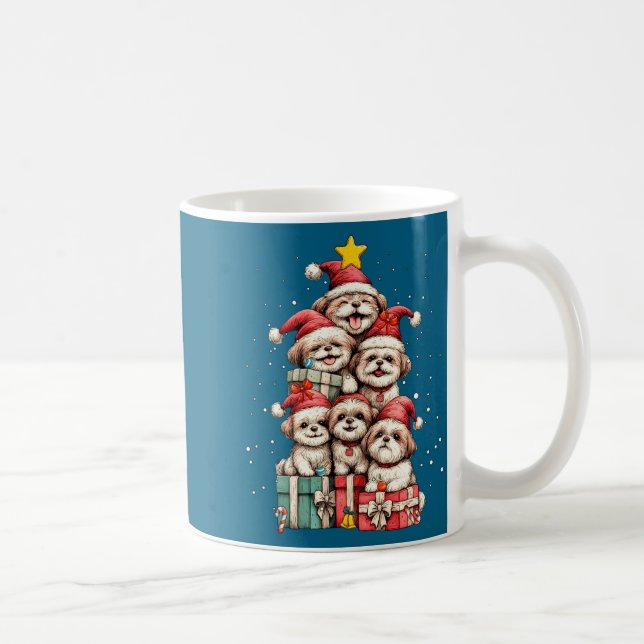 Taza De Café Cute Shih Tzu Le Dog Christmas Tree Xmas Hat Long  (Derecha)