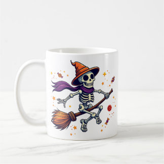 Taza De Café Cute Skeleton Riding Broom Halloween Mug