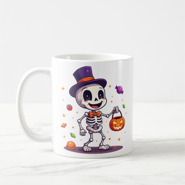Taza De Café Cute Skeleton With Candy Halloween Mug (Izquierda)