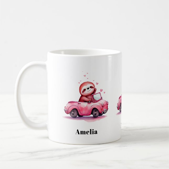 Taza De Café Cute Sloth Driving a Pink Convertible (Izquierda)