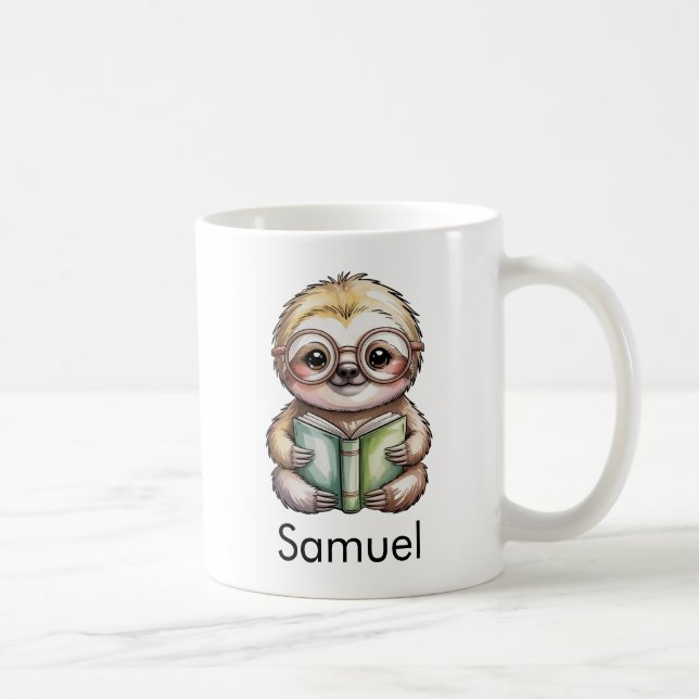 Taza De Café Cute Sloth Reading a Book Custom (Derecha)