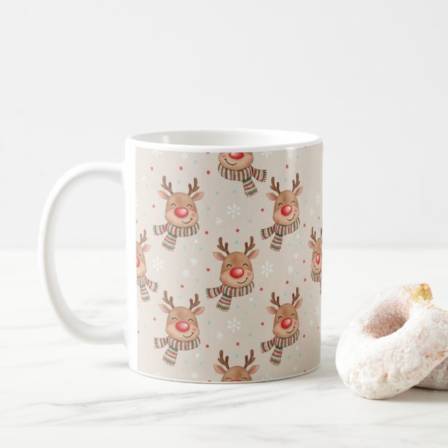 Taza De Café Cute Smiling Reindeer Christmas Pattern (Con donut)