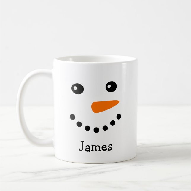Taza De Café Cute Snowman Face Nombre Personalizado Mug (Izquierda)