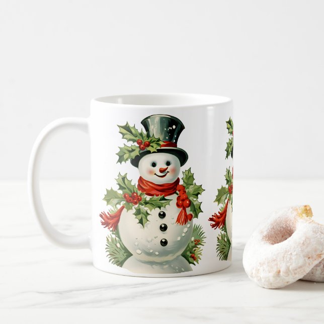 Taza De Café Cute Snowman: Feliz Navidad (Con donut)