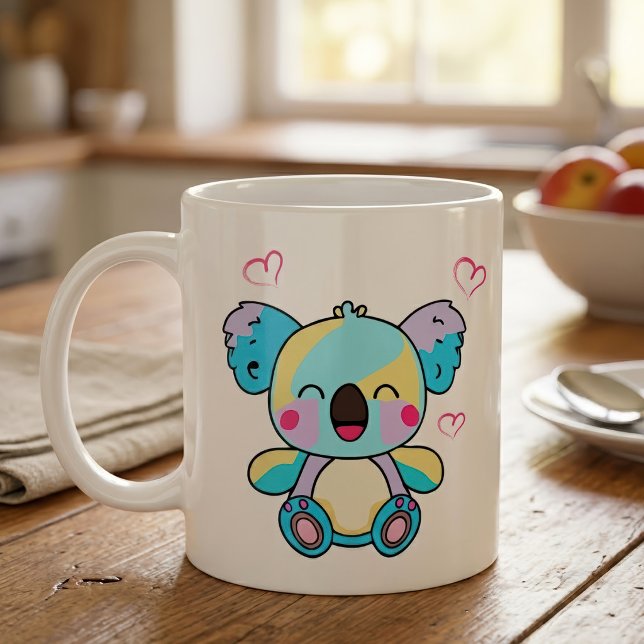 Taza De Café Cute sonriendo Kawaii Bebé Koala con Corazones de  (Cute smiling Kawaii Baby Koala with Love Hearts. Coffee Mug)