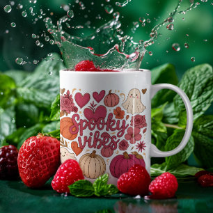 Taza De Café Cute Spooky Vibes Hearts Pumpkin Design