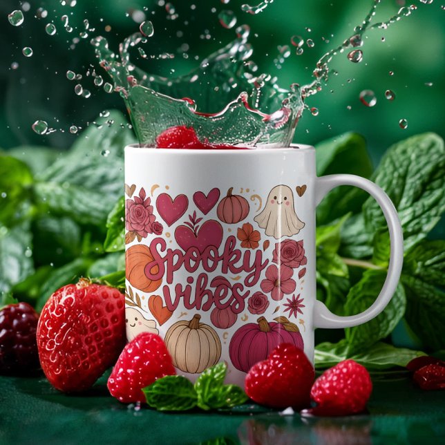 Taza De Café Cute Spooky Vibes Hearts Pumpkin Design (Subido por el creador)