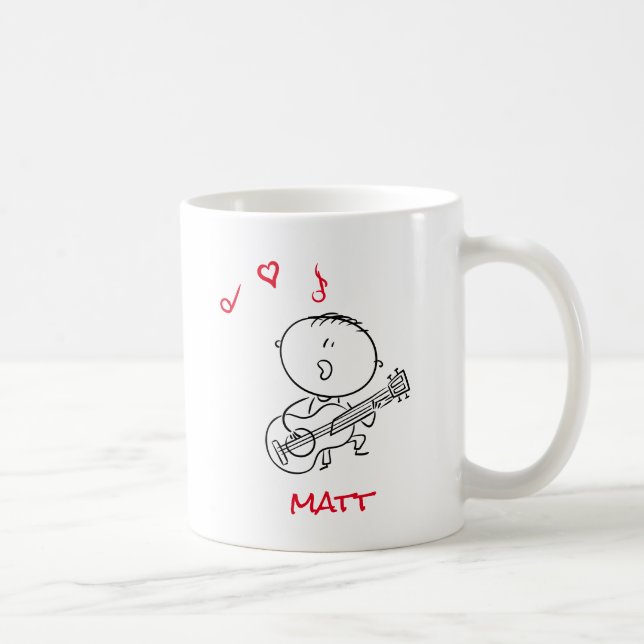 Taza De Café Cute Stick Figura Boy Jugando guitarra (Derecha)