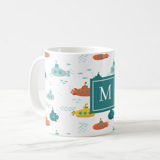 Taza De Café Cute Submarine Nautical Deep Sea Fish Pattern (Anverso izquierdo)